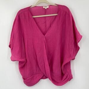 Umgee Hot Pink Boxy Drape Front Twist Top Women’s Size Medium